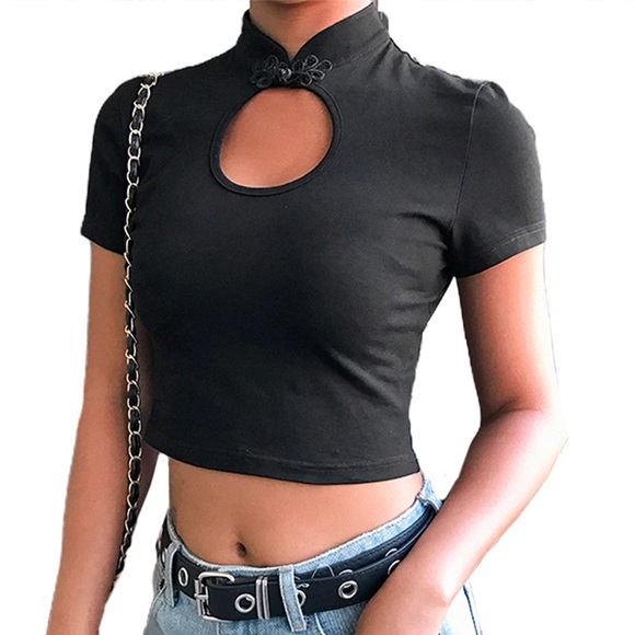 Black Peek-a-boo Crop Top - Picture 3 of 3